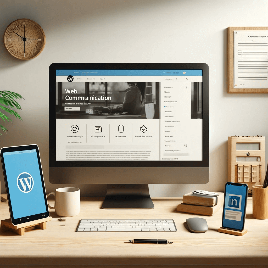 Communication web pour organisme de formation - visuel d'un site sur WordPress et d'une connexion sur le téléphone sur LinkedIn